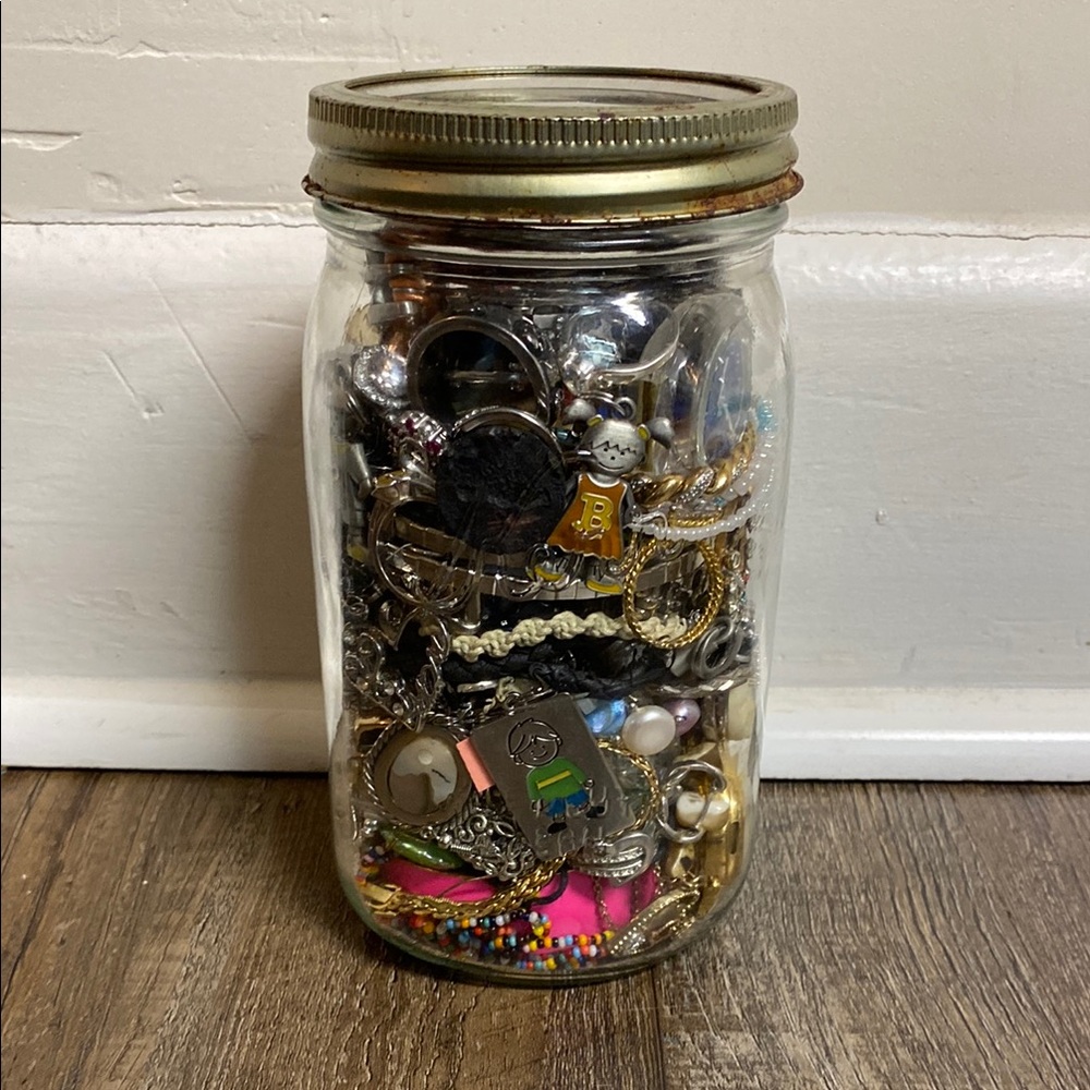 Mason jar filled jewelry